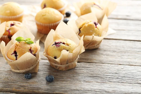 Muffins with blueberries on  table — Stock Photo, Image