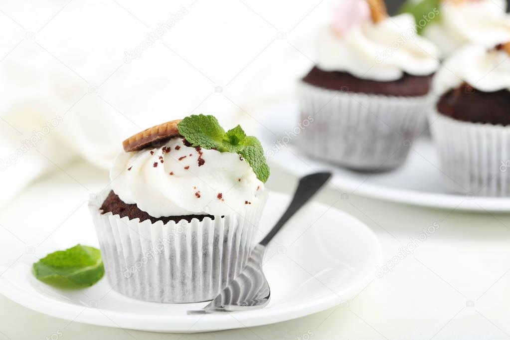 Chocolate cupcakes on  table