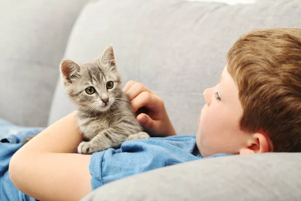 小猫在家里的孩子 — 图库照片
