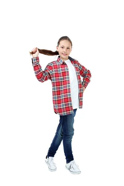 Portret van een jong meisje geïsoleerd op een witte — Stockfoto