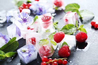 Buz küpleri ile Ahududu ve nane 