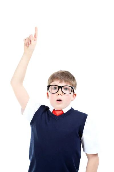 Giovane ragazzo con la mano in su — Foto Stock