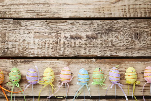 Easter eggs on wooden table — Stock Photo, Image