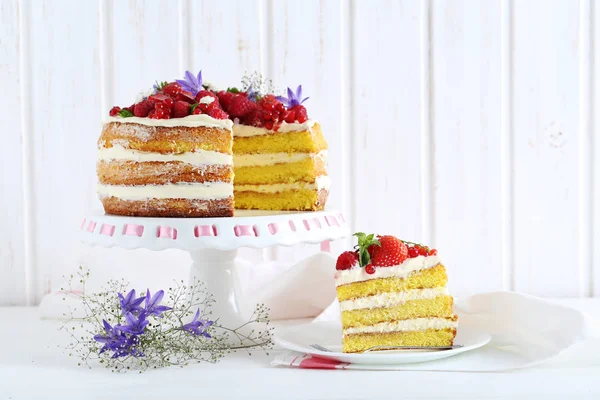 Vynikající sušenky dort s ovocem — Stock fotografie