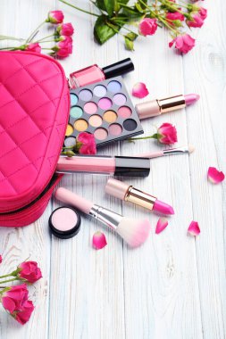 makeup cosmetics with cosmetic bag  clipart