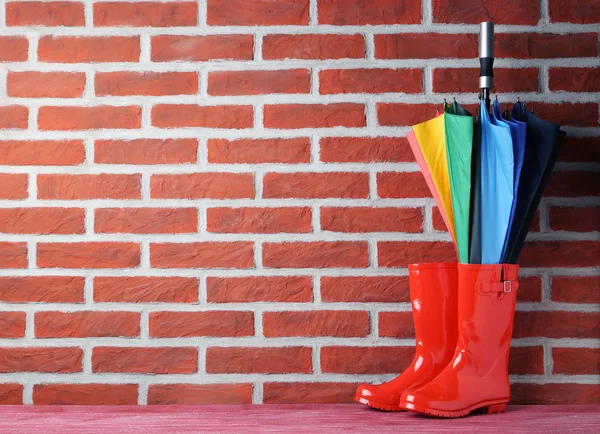 Botas de goma rojas con paraguas — Foto de Stock