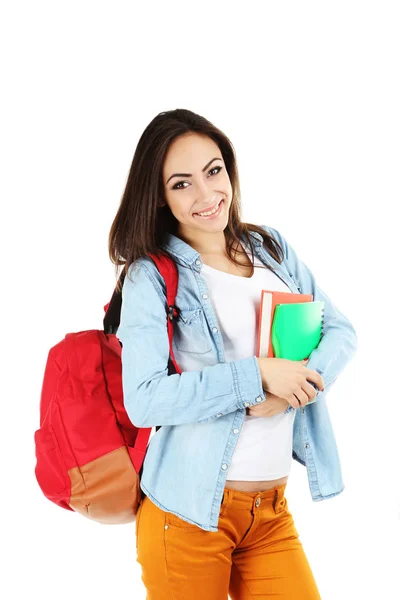 Retrato de una joven estudiante sobre un fondo blanco — Foto de Stock