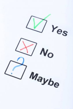 Onay kutularını Evet, hayır ve belki de