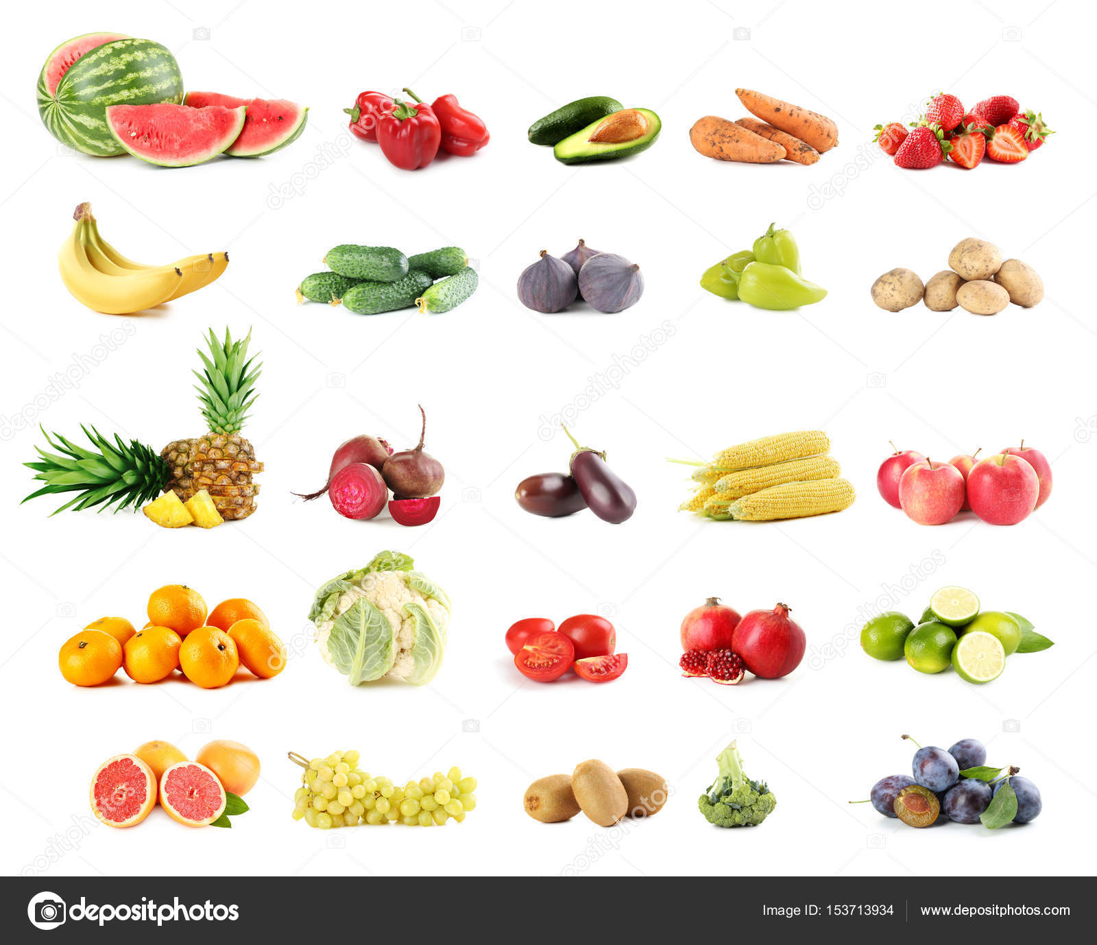 Collage di diversi tipi di frutta e verdura su priorit  bassa bianca — Foto di 5seconds