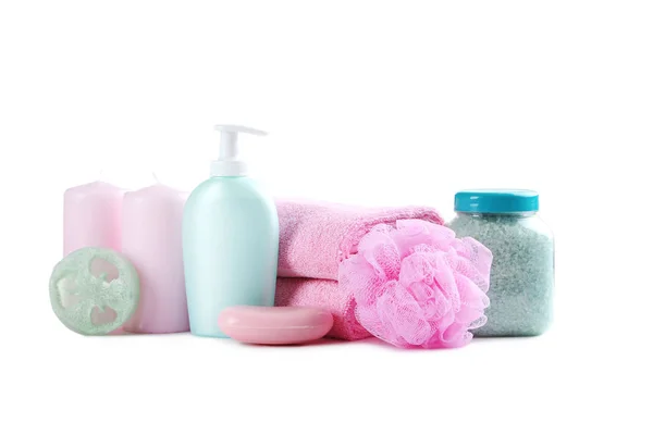 Розовые полотенца с мылом — стоковое фото
