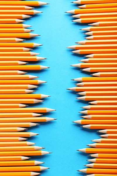 Желтые карандаши в два ряда — стоковое фото
