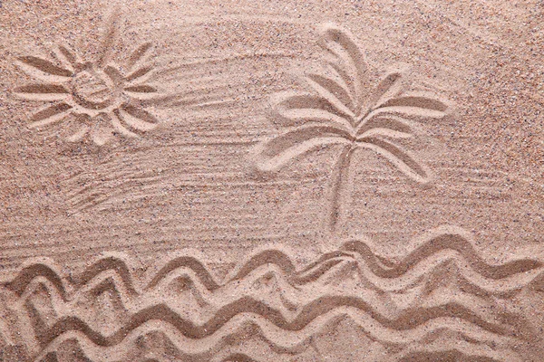 Güneş, palmiye ağacı ve dalgalar — Stok fotoğraf