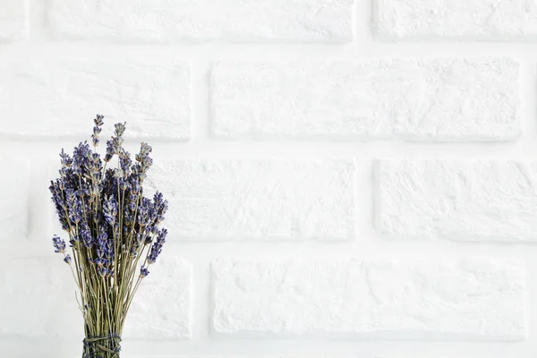 벽돌 벽에 라벤더 꽃의 무리 — 스톡 사진
