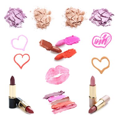 Beyaz bir arka plan üzerinde kozmetik kolaj