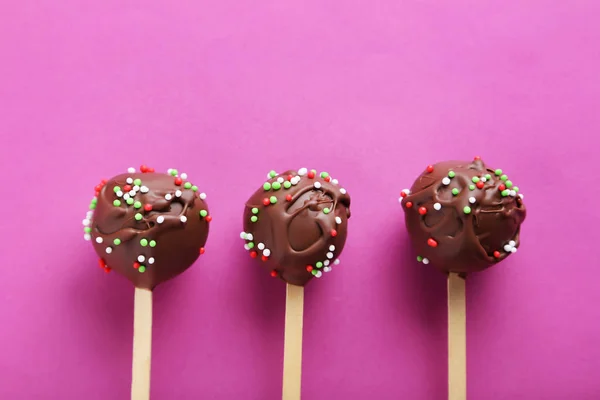 Chocolate cake pops on pink