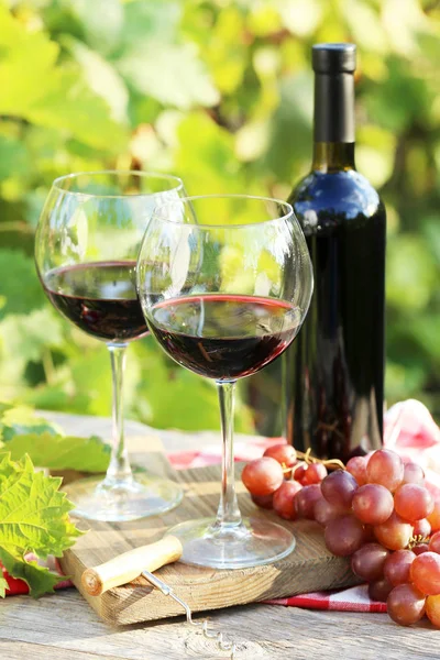 Κρασί σε ποτήρια με Τσαμπί σταφυλιού — Φωτογραφία Αρχείου