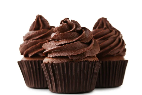 Schokolade Cupcakes isoliert auf weißem Hintergrund — Stockfoto