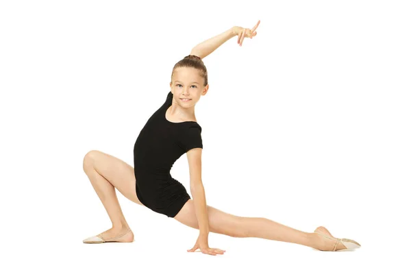 Jovem ginasta menina no fundo branco — Fotografia de Stock