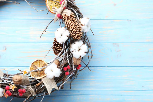 Noel çelenk mavi ahşap tablo