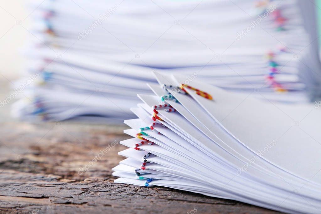 Stack of papers with paperclips 