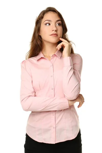 Portrait of young woman on white background — Stock Photo, Image