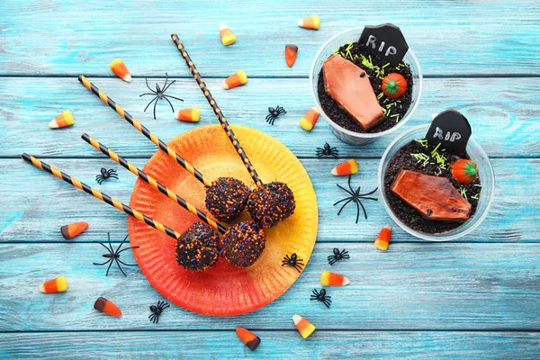 Sweet halloween cake pops with candies