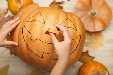 Kuru yapraklı Cadılar Bayramı kabağı