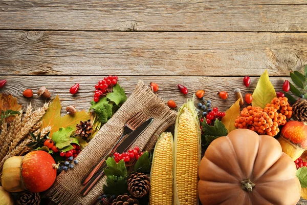 Folhas de outono com bagas e legumes — Fotografia de Stock