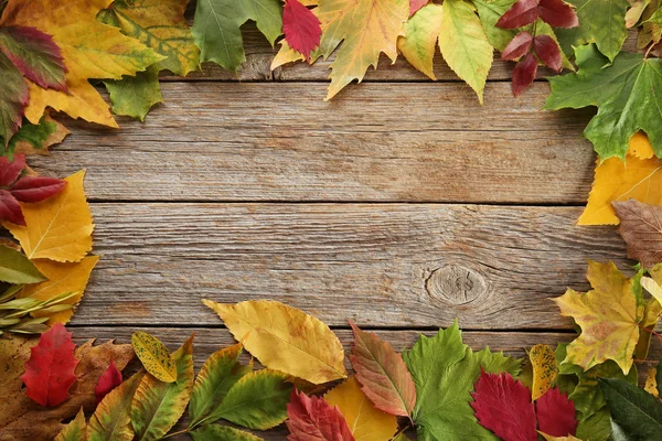 Hojas de otoño en la mesa — Foto de Stock