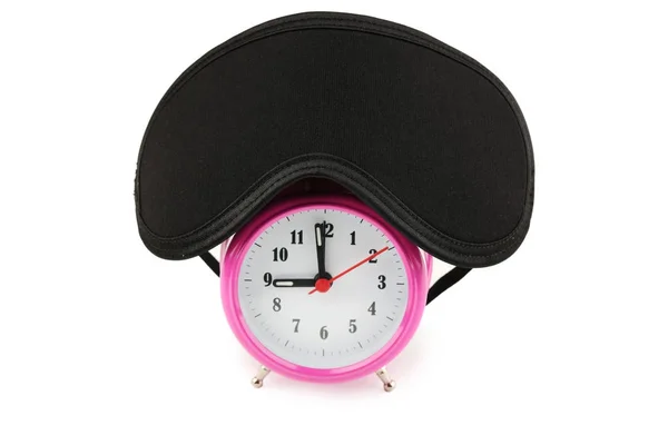 Uyku maskesi çalar saat ile siyah — Stok fotoğraf