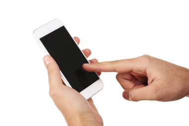 Erkek eller akıllı telefonu tutuyor.
