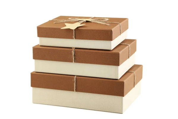 Brown gift boxes isolated — Stock Photo, Image