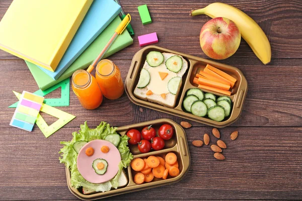 School lunch in boxes — Stock Photo, Image