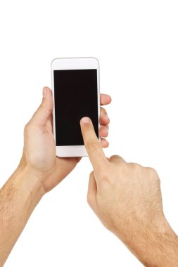 Erkek eller akıllı telefonu tutuyor.