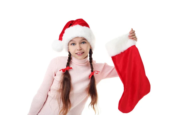 Дівчина тримає різдвяний шкарпетку — стокове фото