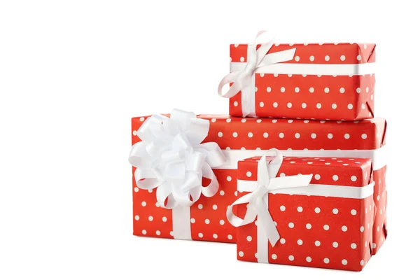 Red gift boxes with ribbon — Stock Photo, Image