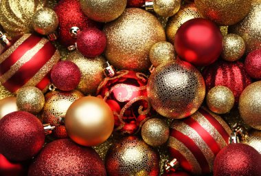 Kırmızı ve altın christmas baubles