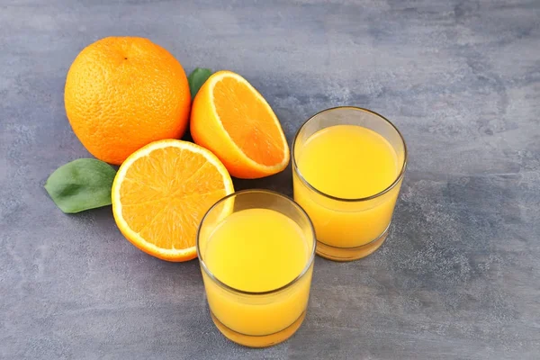 Glass Orange Juice Grey Wooden Table — Stock Photo, Image