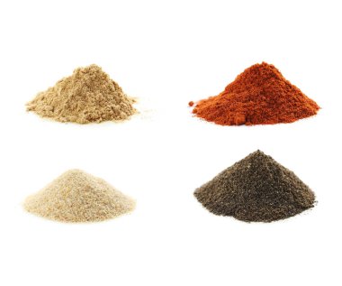 Beyaz arka plan üzerinde farklı baharat kolaj