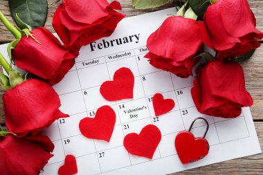 Takvim Şubat ile gül 