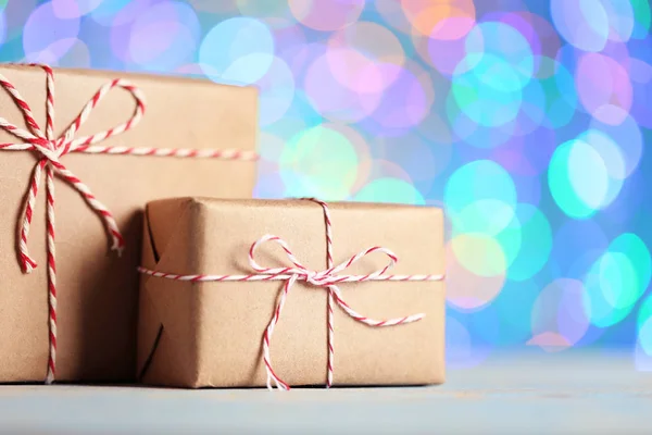 Gift Boxes Rope Lights Background — Stock Photo, Image