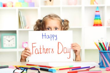 Little girl draw card for fathers day clipart