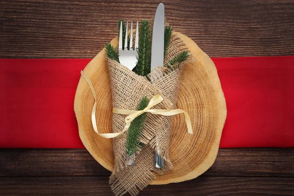 Kitchen cutlery with sackcloth — Stock Image Kitchen cutlery with sackcloth Stock Photo