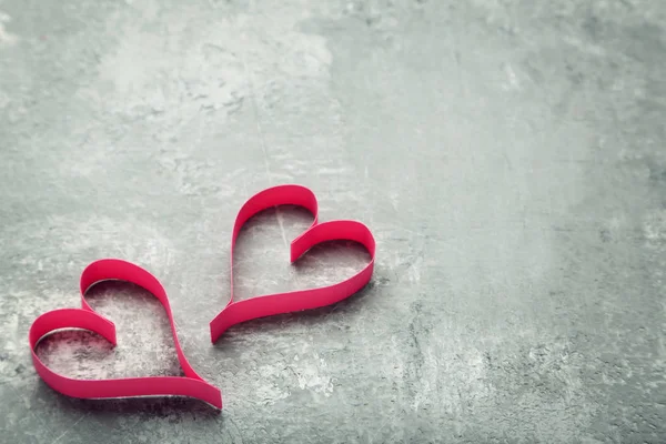 Red Paper Hearts Grey Wooden Table — Stock Photo, Image