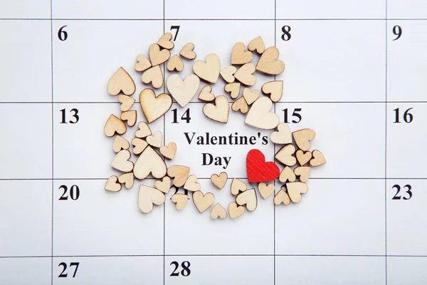 Wooden Hearts White February Calendar — Stock Photo, Image