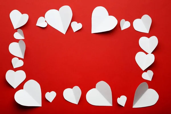 White Paper Hearts Red Background — Stock Photo, Image