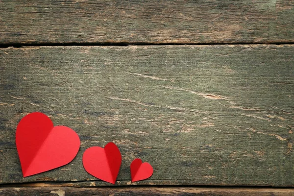 Red Paper Hearts Grey Wooden Table — Stock Photo, Image