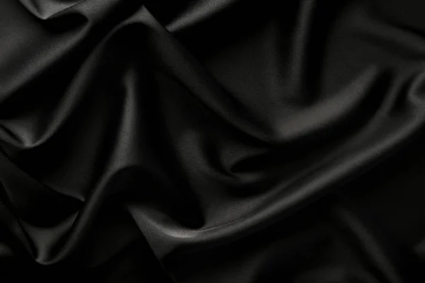 Close View Tumbled Black Satin Fabric — Stock Photo, Image