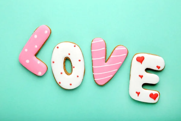 Inscrição Amor Por Biscoitos Caseiros Fundo Hortelã — Fotografia de Stock