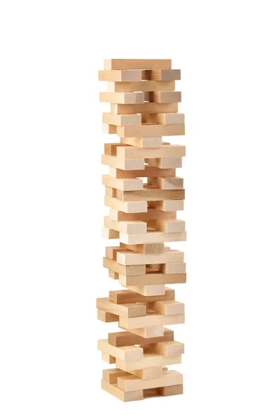 Fából Készült Blokk Torony Játék Jenga Elszigetelt Fehér Background — Stock Fotó